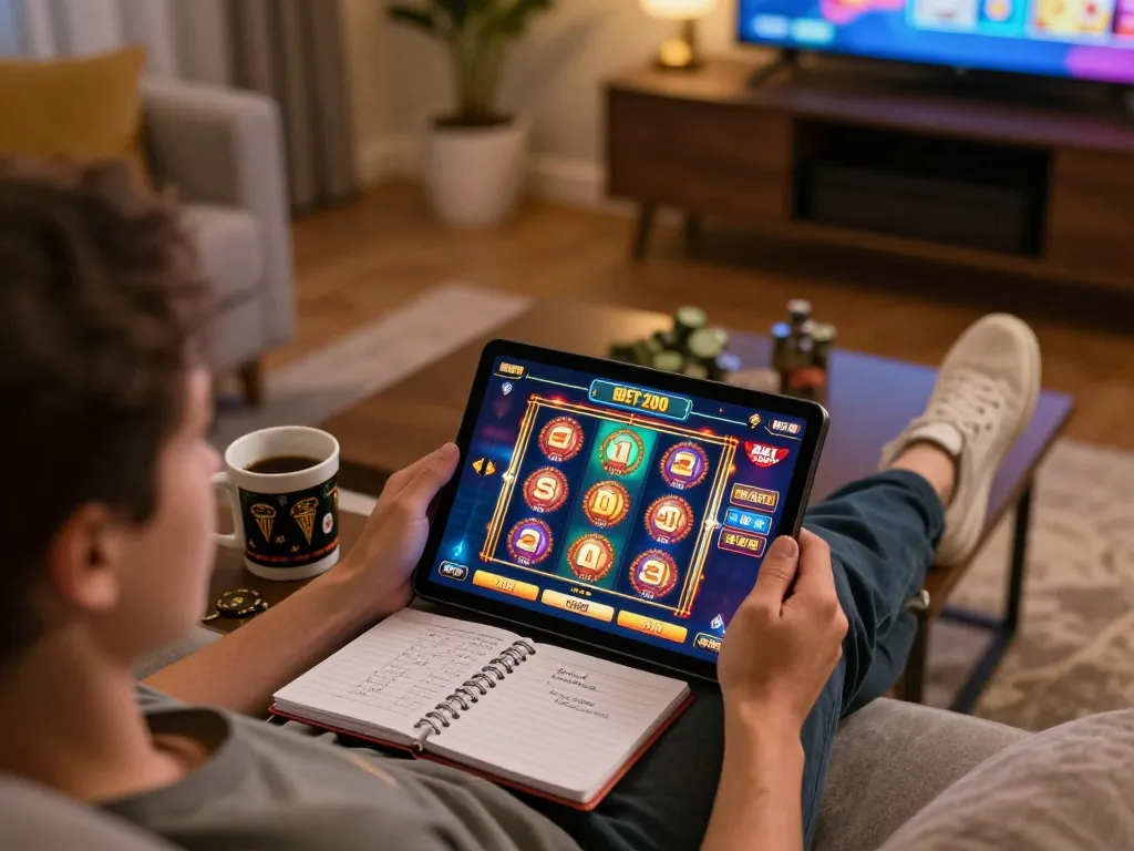 Experience the thrill of slot bet 200 gameplay on a tablet in a cozy home setting.