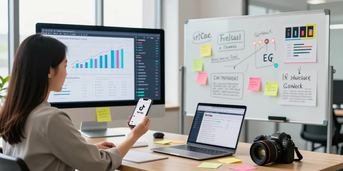 Engaging workspace scene illustrating tiktok follower kaufen strategy with analytics and marketing tools.