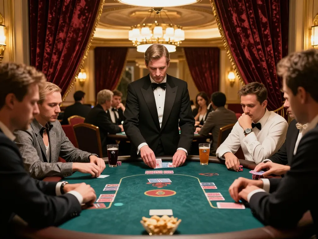 Players strategizing at a VIPWIN poker table in a luxurious casino environment.