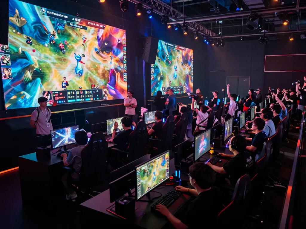 okwintv livestream showcasing an exciting esports tournament with vibrant crowds and dynamic lighting.