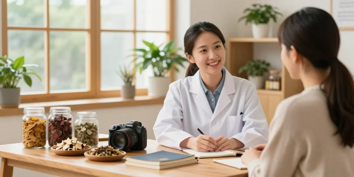 Consultation at 수원한의원 with herbal remedies and natural light for a serene atmosphere.