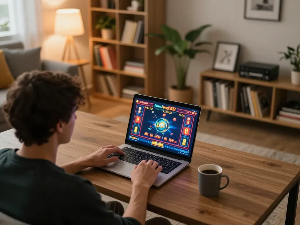 Person engaged in online gaming on King33 platform at a cozy home setup