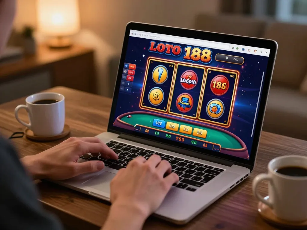 Engaged player betting on LOTO 188’s vibrant online casino interface from home.