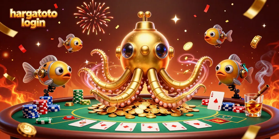 Experience seamless gameplay at hargatoto login with exciting poker and casino games amidst gold and confetti.