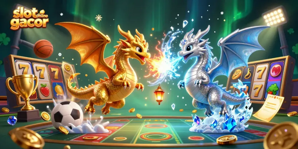 Experience the thrill of slot online gacor with dynamic 3D dragons and casino elements.