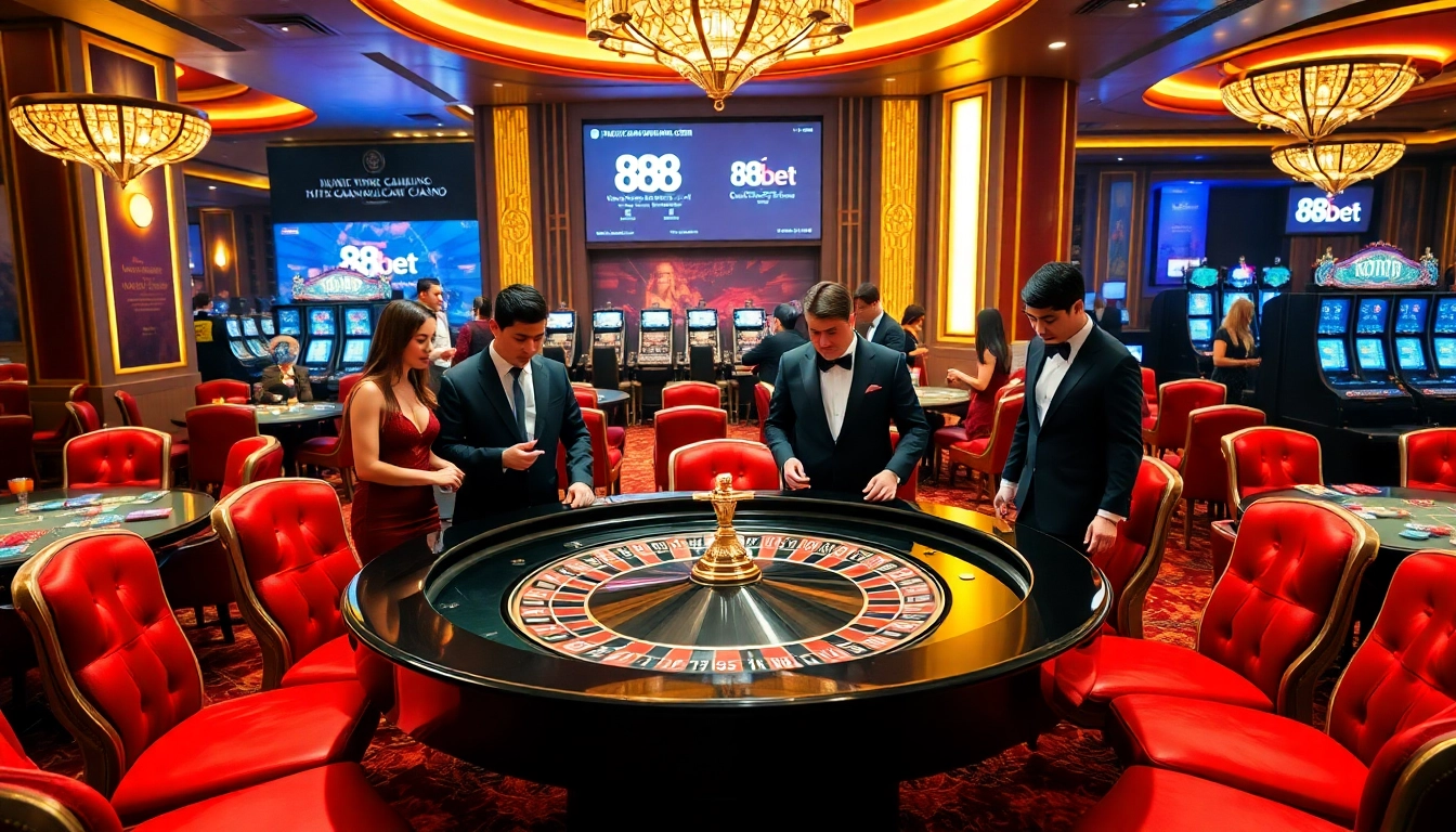 Gambling excitement at nhà cái 88bet with players engaged at a roulette table.