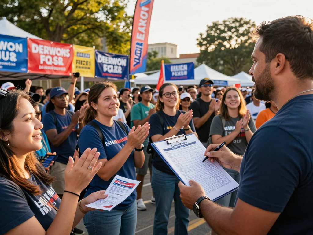 Engaged supporters at a political campaign event learning how to raise money for a political campaign in 2026.