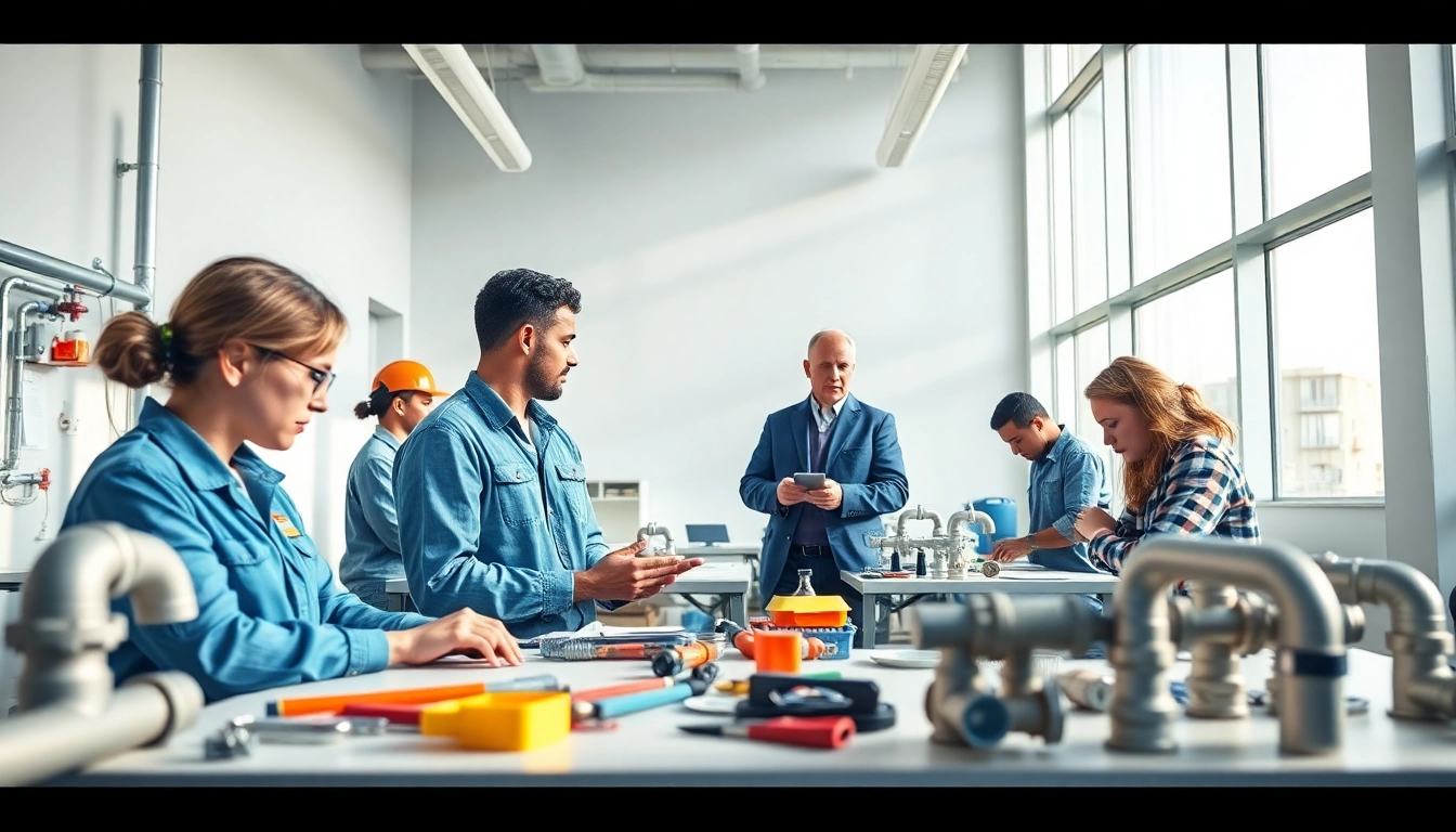 Hands-on learning in plumbing courses Durban at a modern classroom setting.
