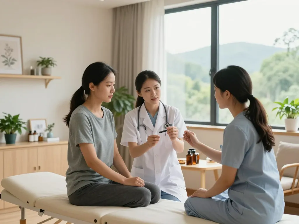 Health clinic consultation showcasing a friendly practitioner at 수원한의원.