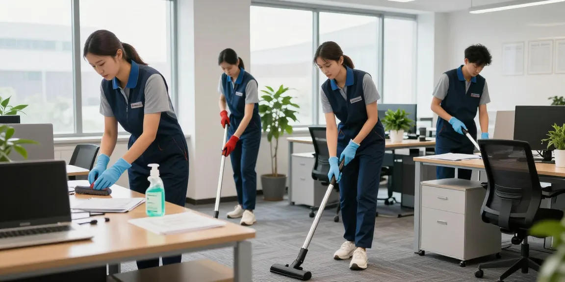 Büroreinigungsfirma in Dortmund bei der professionellen Reinigung eines modernen Büros mit umweltfreundlichen Produkten.