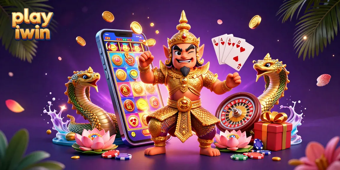 Experience the thrill to play iwin with captivating casino elements and vibrant 3D digital artwork.
