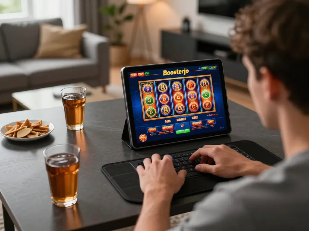Engaging gameplay on boosterjp slots showcased in a cozy home setting with strategic bankroll management.