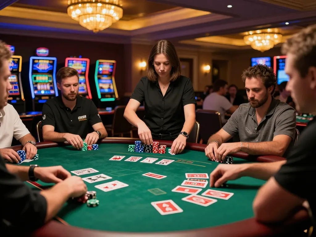 Players at the sunwin poker table showcasing strategy during an intense game atmosphere