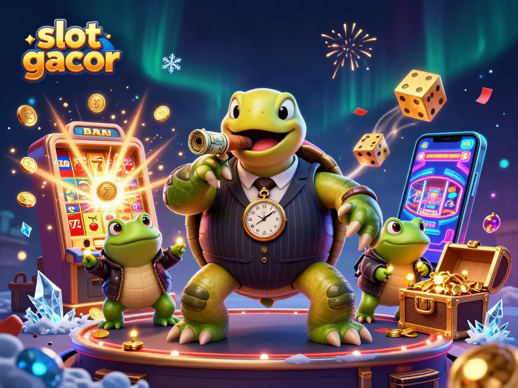 Experience thrilling slot gacor action with a vibrant, energetic casino scene featuring dynamic characters and game elements.