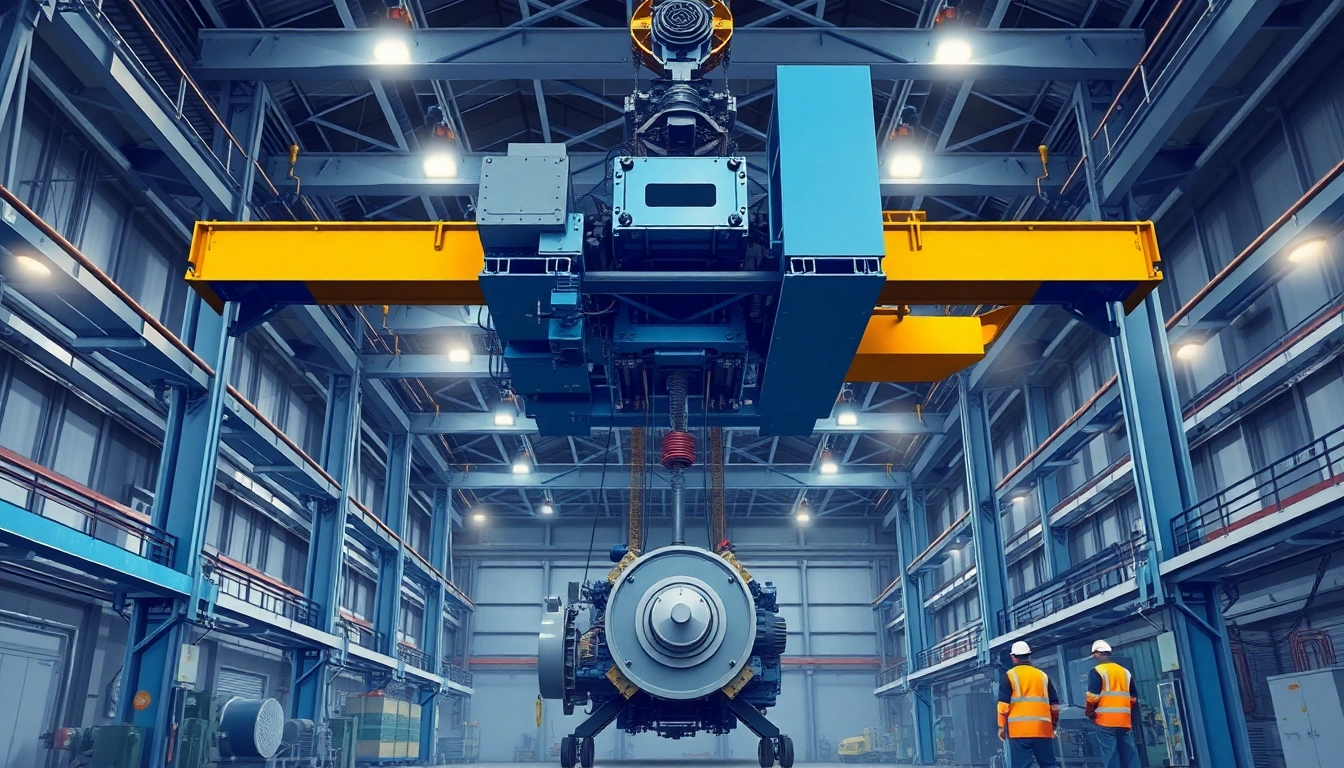 Bridge crane efficiently lifting machinery in a manufacturing plant
