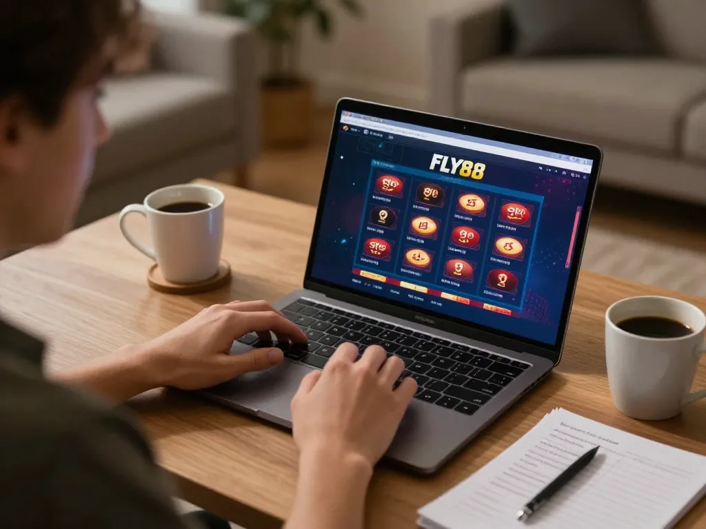 Online gaming session at trang chủ fly88 with user engaged in table games on laptop