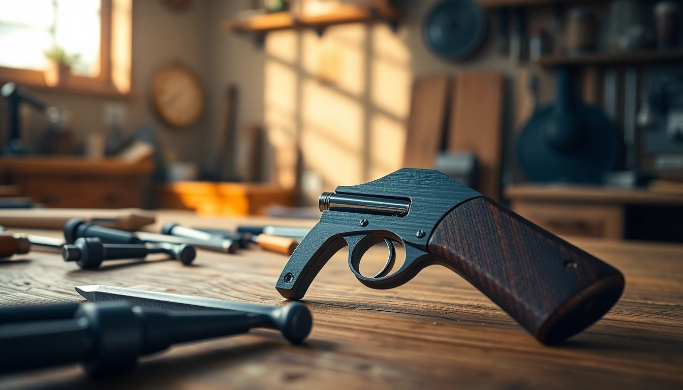 Alamo trigger showcased in a workshop setting with precision tools and natural lighting.