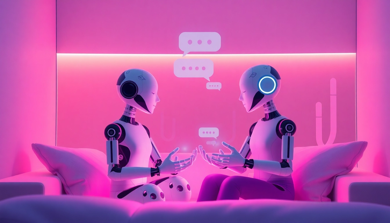 Engaging ai sexting interaction between digital characters in a cozy, intimate virtual space.
