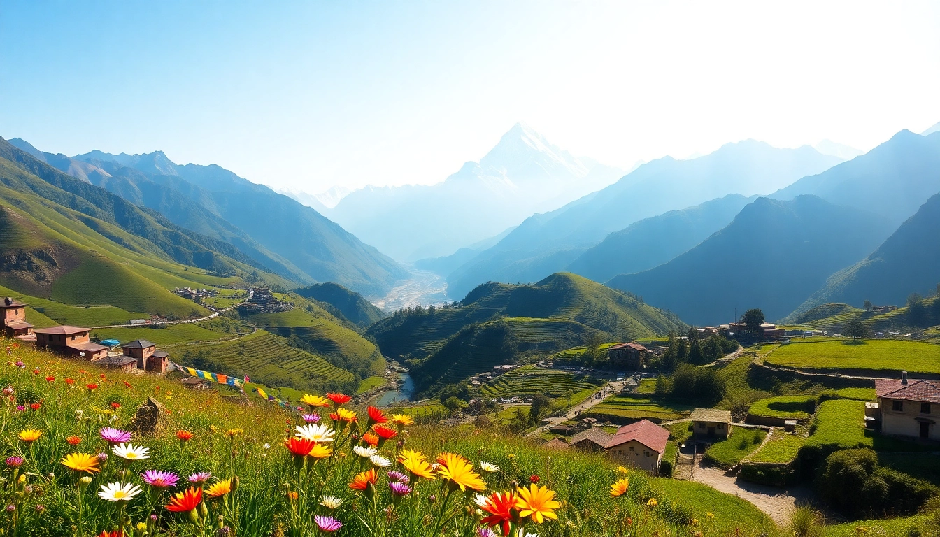 Manaslu trek views featuring Mount Manaslu, lush valleys, and vibrant trekking trails