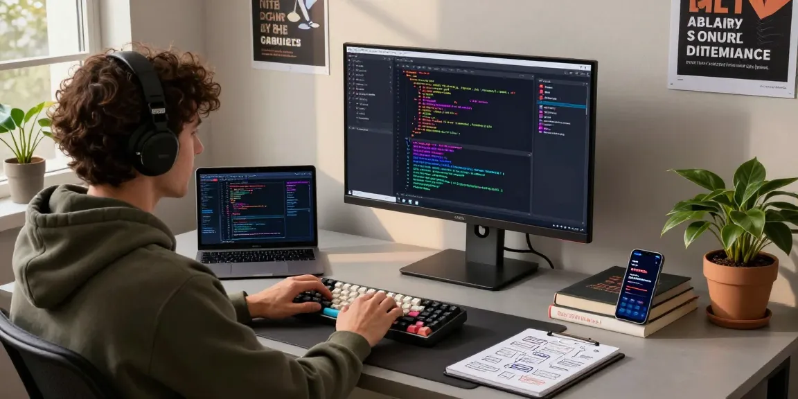 Dynamic software development workspace showcasing spicy ai coding in a modern tech environment.