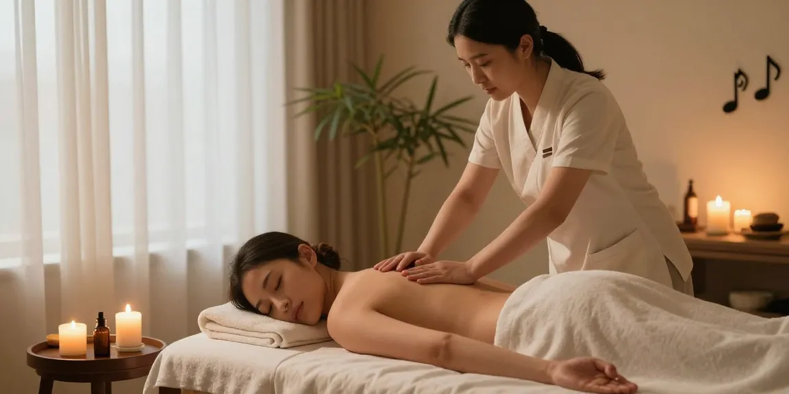 마사지 치료를 받는 고객과 전문 마사지사가 편안한 분위기에서 치료하는 장면