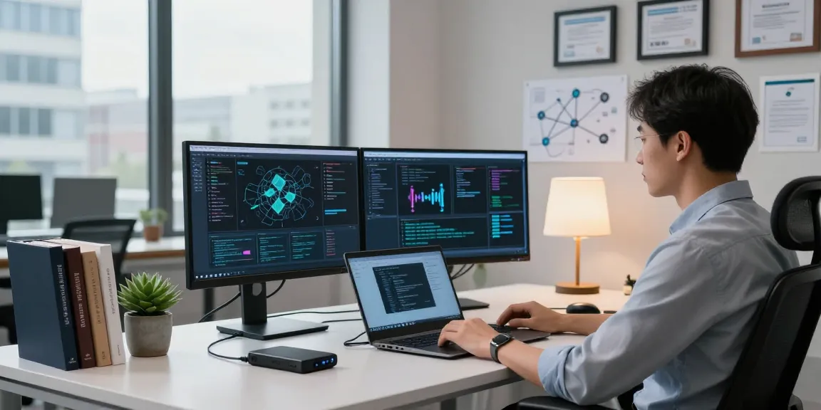 Cybersecurity analyst at a modern workstation verifying shs-dome5.com security protocols.