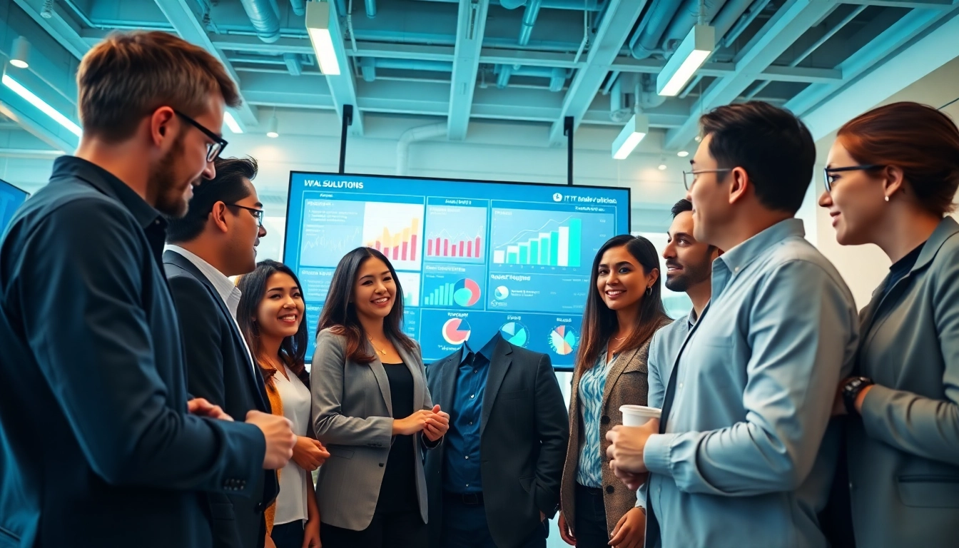Collaborative team discussing Business IT Solutions in a modern office setting.