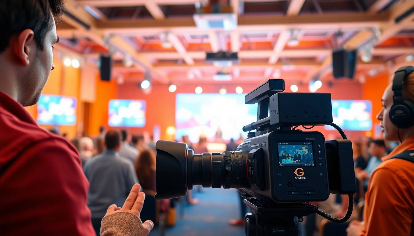 Capture on-site videography professionals at an engaging event, showcasing dynamic video production.