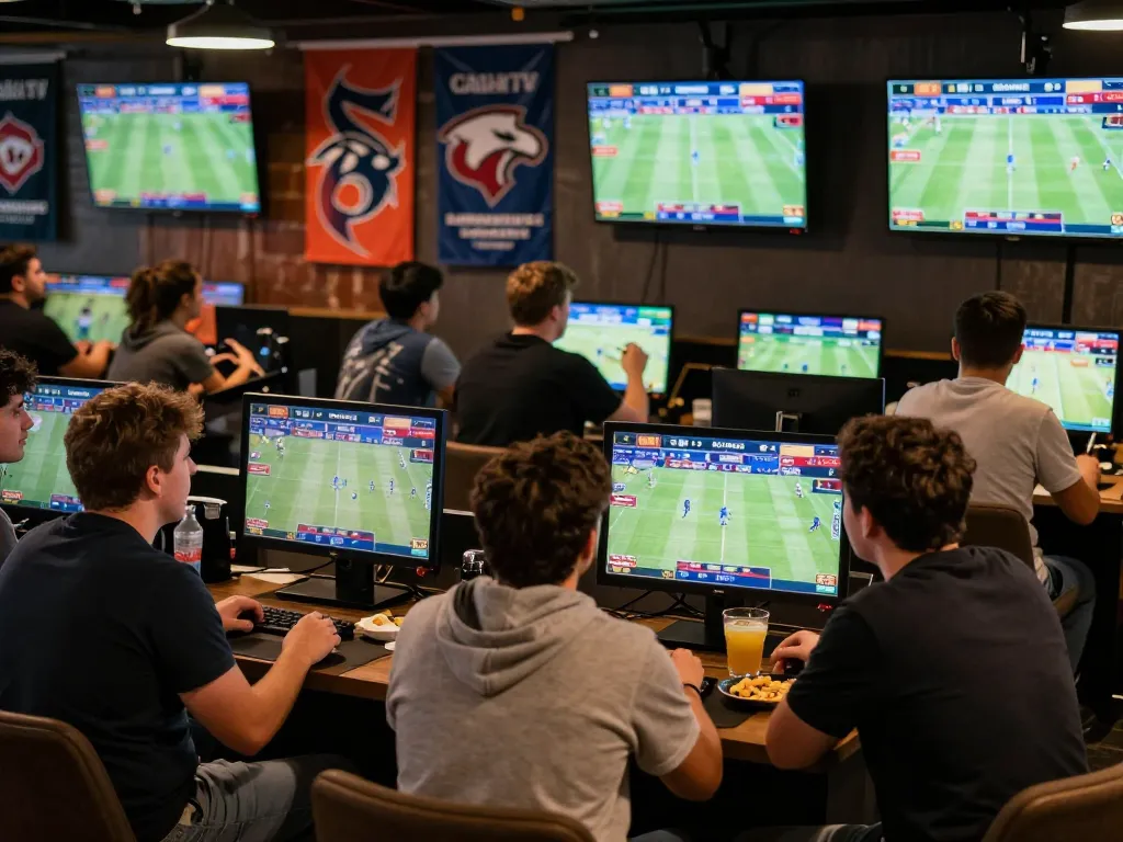 CakhiaTV players engaging in live sports betting while enjoying a vibrant lounge atmosphere