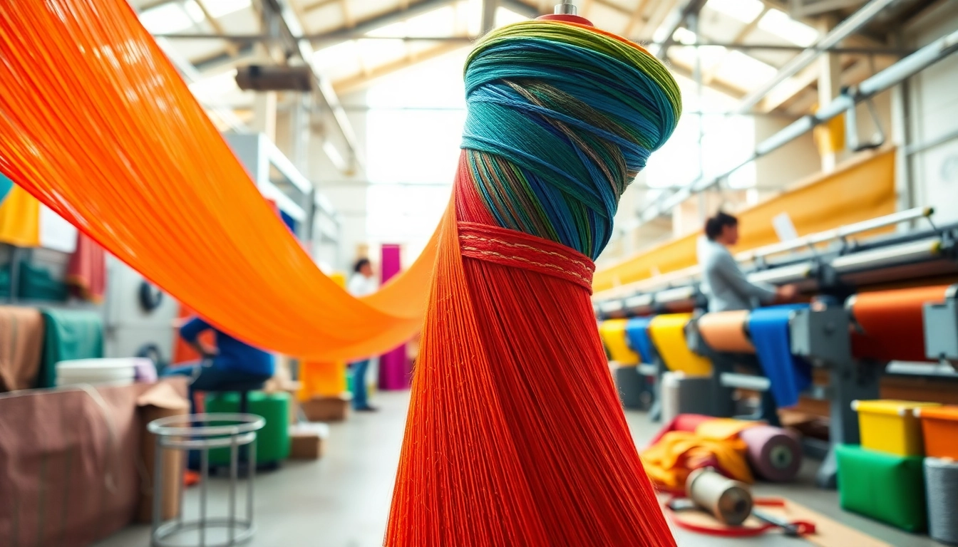 Maak kleurrijke wafel katoen zichtbaar in een actieve textielfabriek.