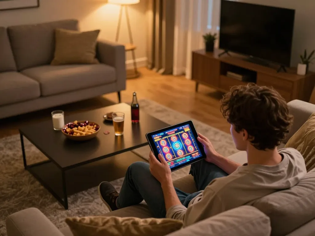 Engaged player enjoying live casino gaming on Website MM88 from a cozy home setup.