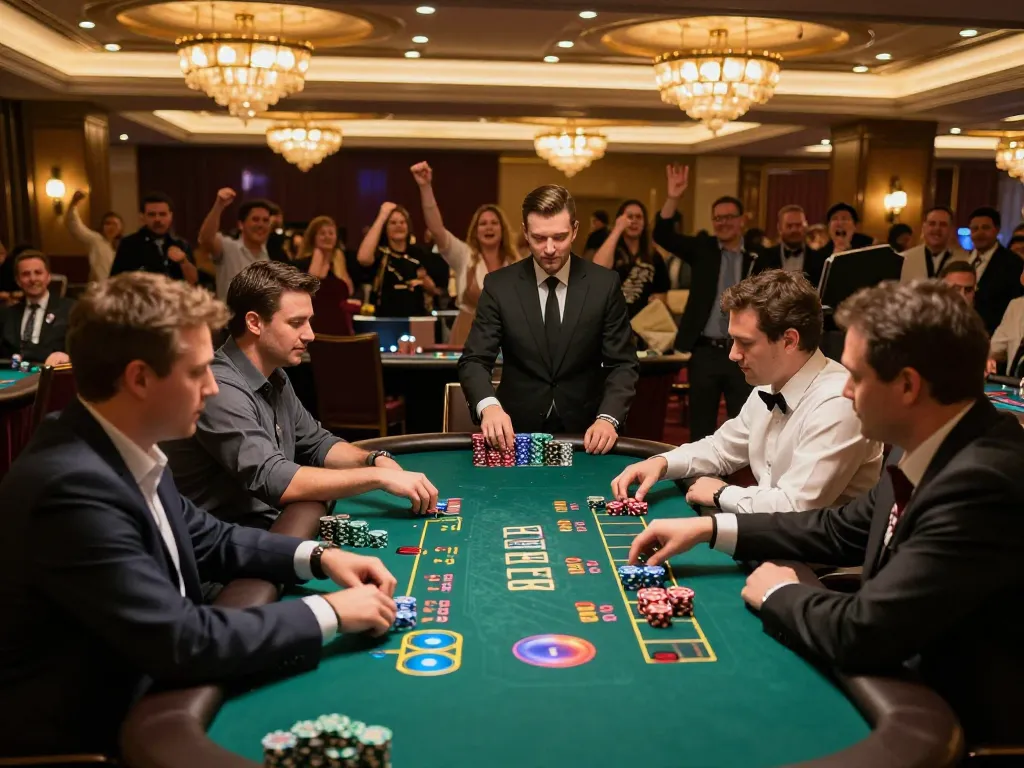 Engaging players at a blackjack table strategizing bets with giường bệnh nhân in the backdrop of a lively casino.