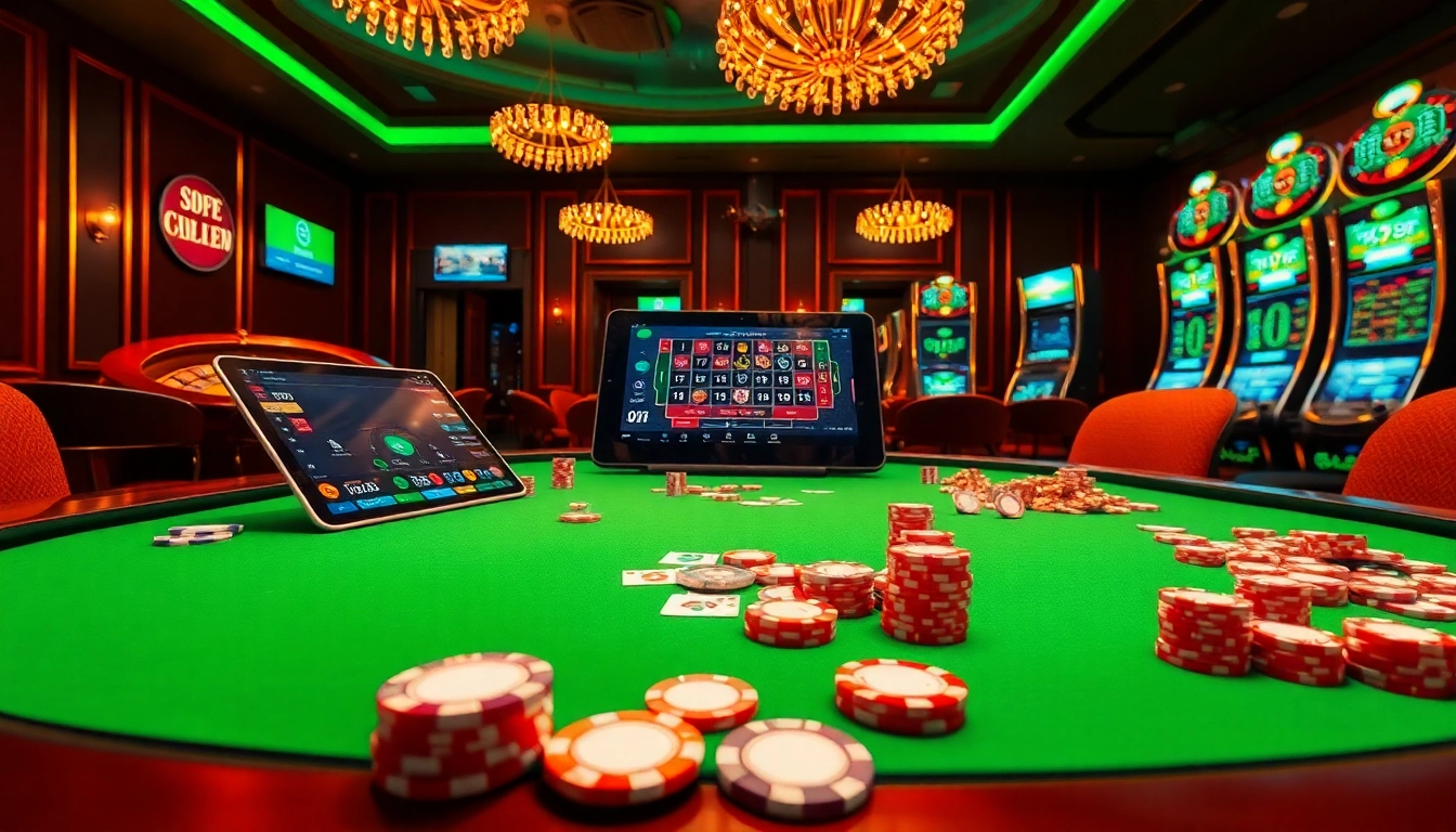 Experience the thrill of gambling at the RR88 link, featuring vibrant poker chips and an exciting roulette wheel.
