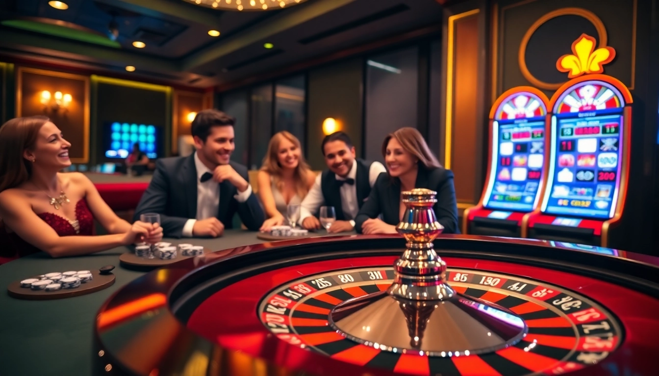 Engaging gamblers at GG88 casino table with vibrant roulette wheel and chips.