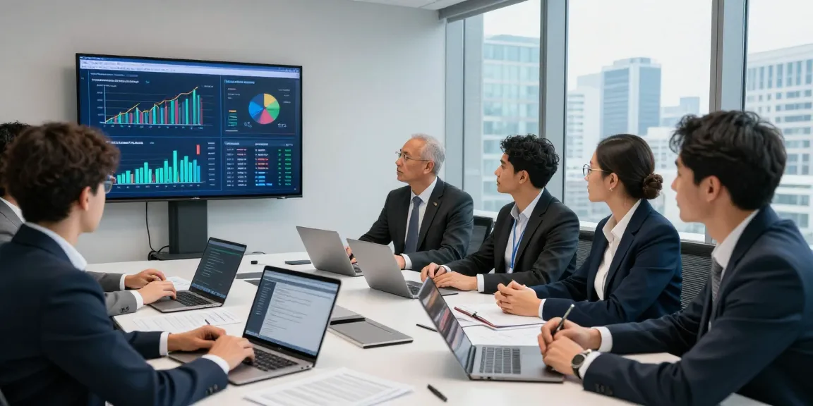 Team analyzing financial crime intelligence data in a modern conference room.