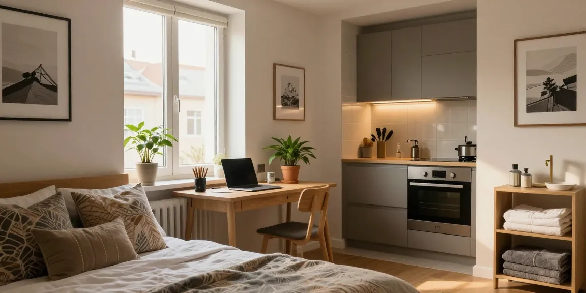Moderne Monteurwohnung in Hannover mit stilvollem Wohnbereich und Küche für Geschäftsreisende.