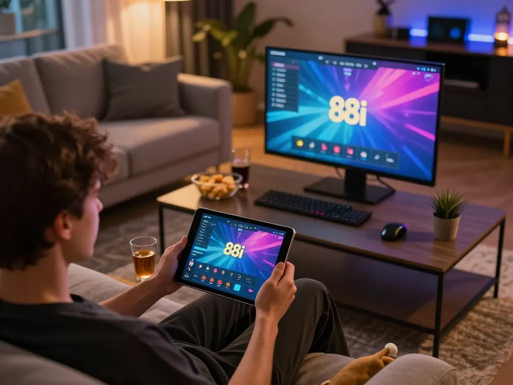 Player enjoying an online gaming session with the 88i betting app on a tablet
