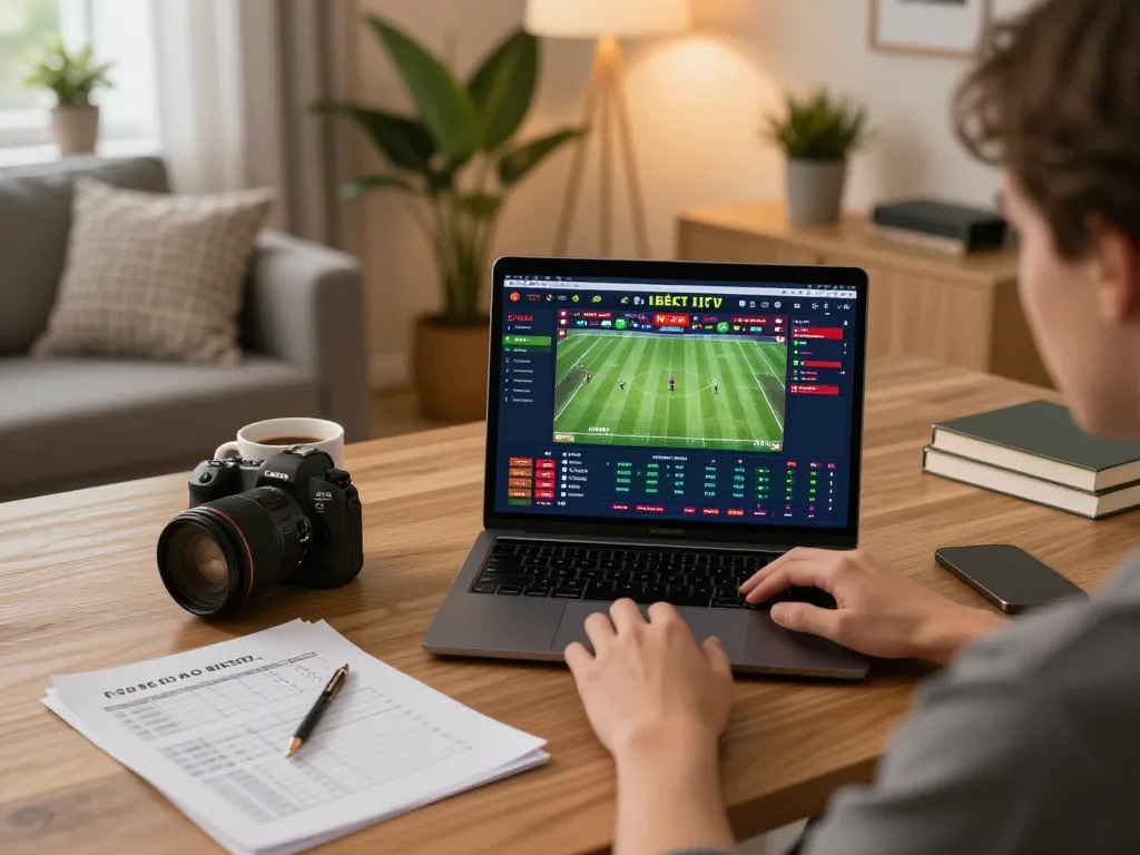Engaging with Nhà cái Bet88 through online sports betting on a laptop in a cozy home office.