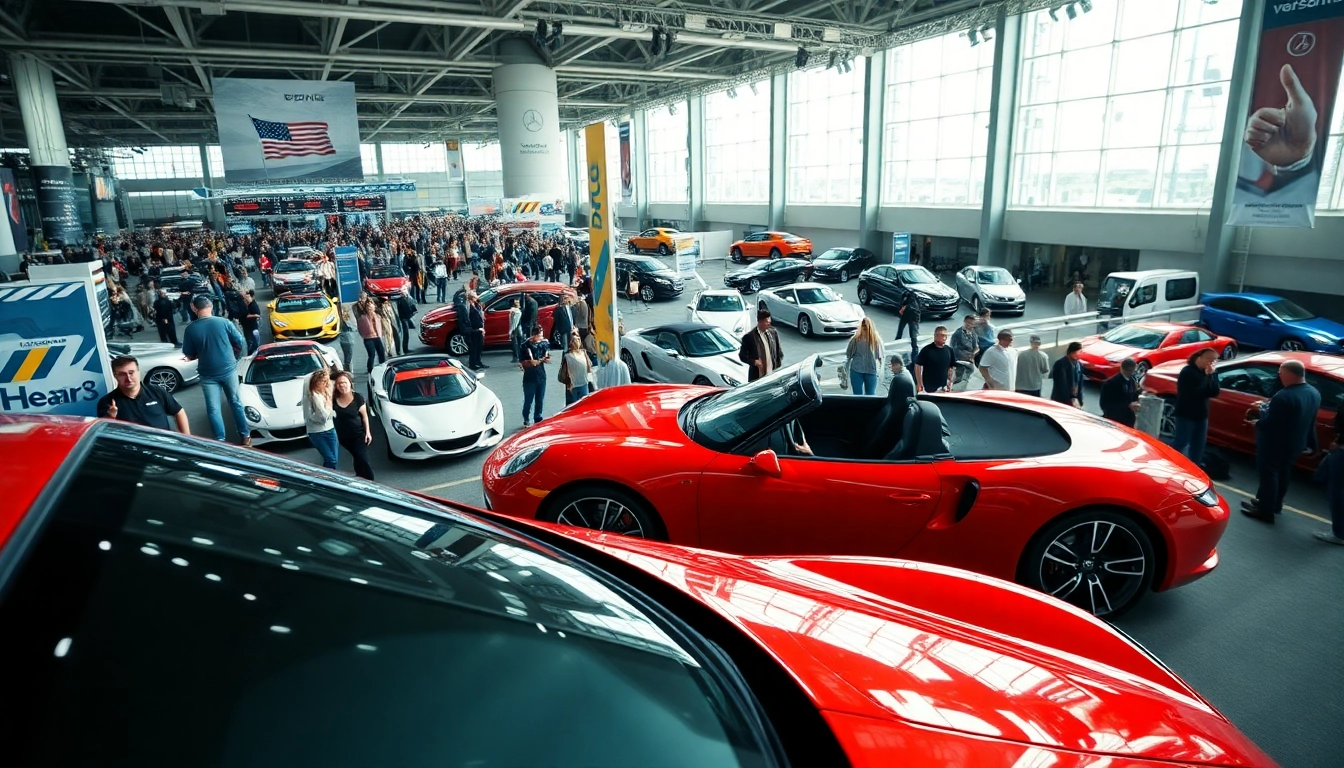 Explore amazing vehicles at the Auto Cars Show with a vibrant crowd and energetic atmosphere.