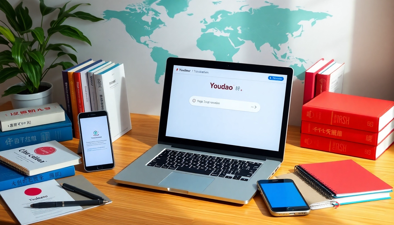 Youdao translation download interface on a modern laptop, highlighting innovative language learning and translation tools.