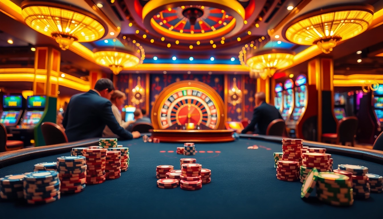 Experience the thrill of 28bet at a vibrant casino table, showcasing poker chips and a roulette wheel.