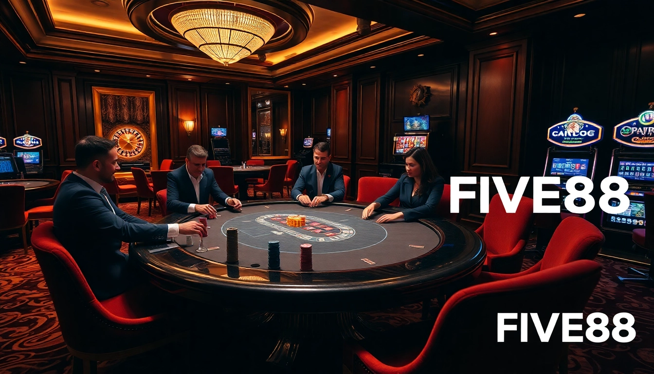 Experience the excitement of gambling at FIVE88 with vibrant casino visuals and professional ambiance.