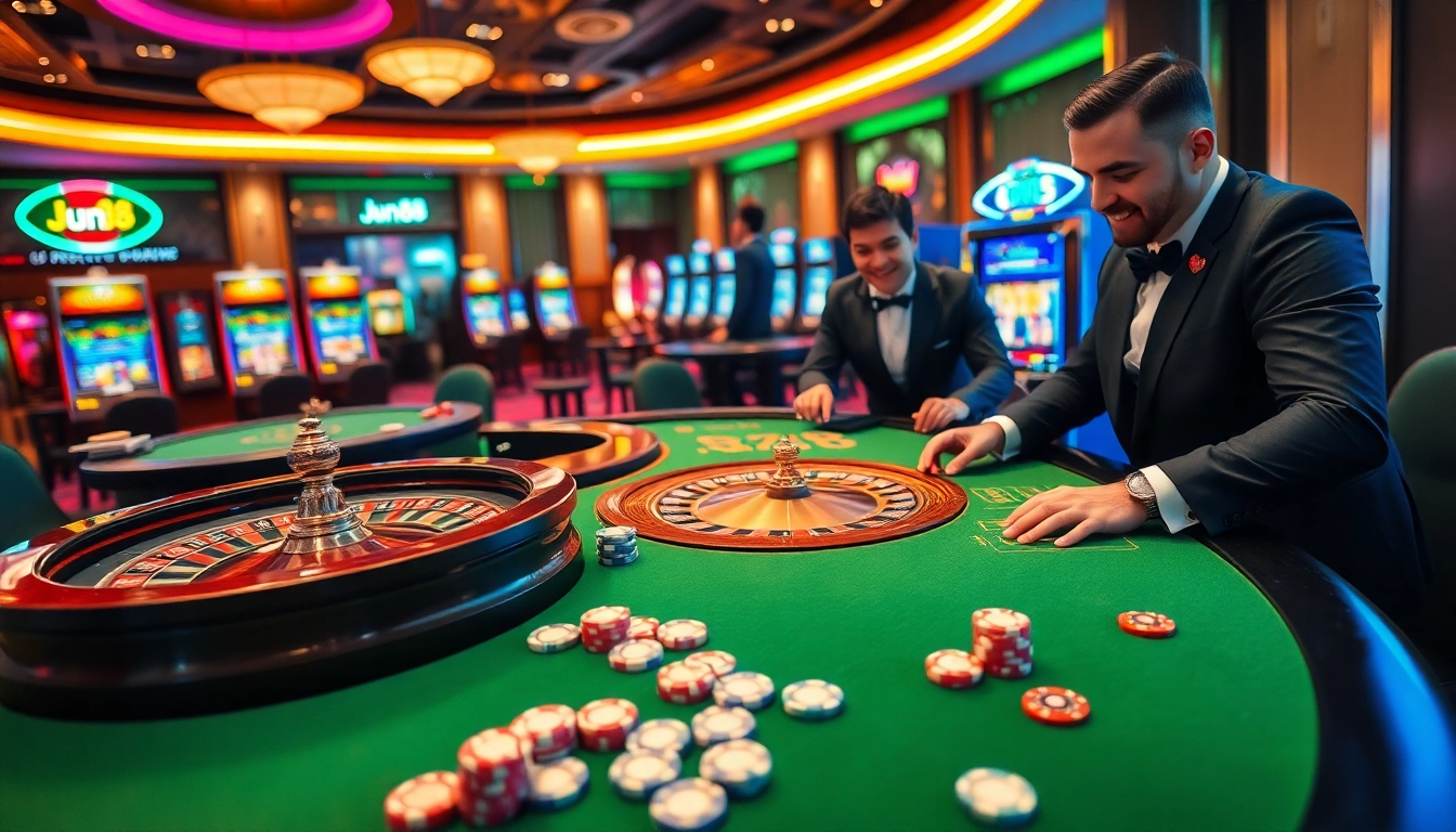 Experience the excitement of Jun88 with vibrant casino tables and engaging gameplay.
