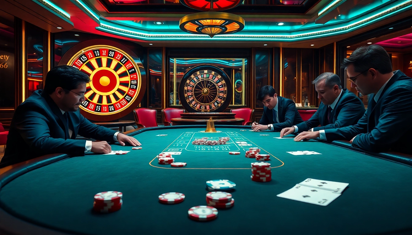 Experience the thrill of BDTK666 at a high-stakes poker table in a vibrant casino setting.