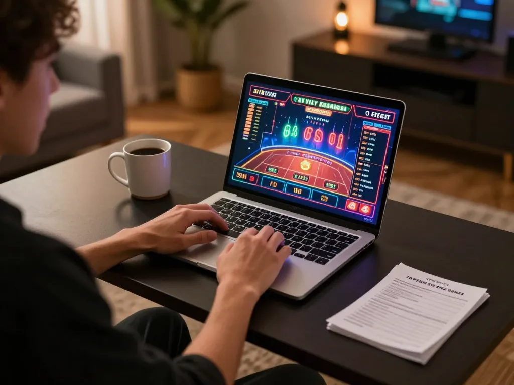 Engaged player exploring TOP nhà cái uy tín on laptop, showcasing strategic gameplay and excitement.