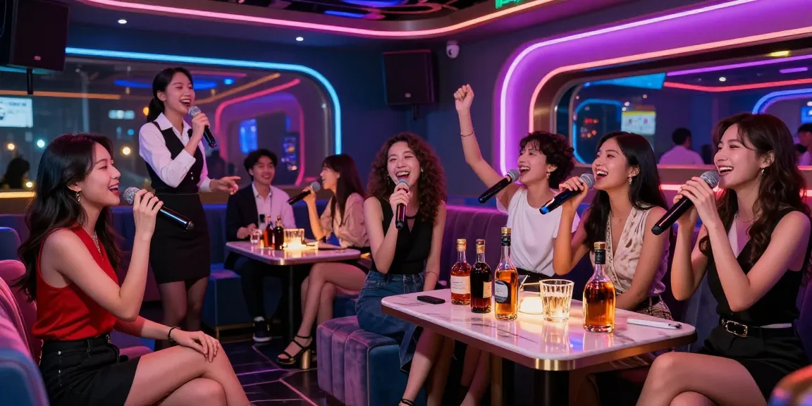 Friends enjoy a night out at www.3no.org's upscale karaoke lounge, showcasing vibrant nightlife.