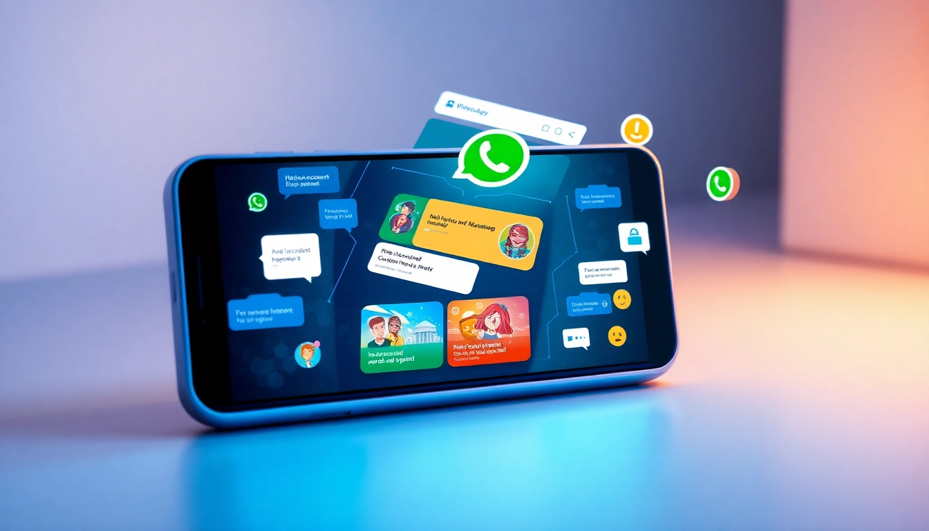 Experience FM WhatsApp's advanced features and vibrant interface on a smartphone display.