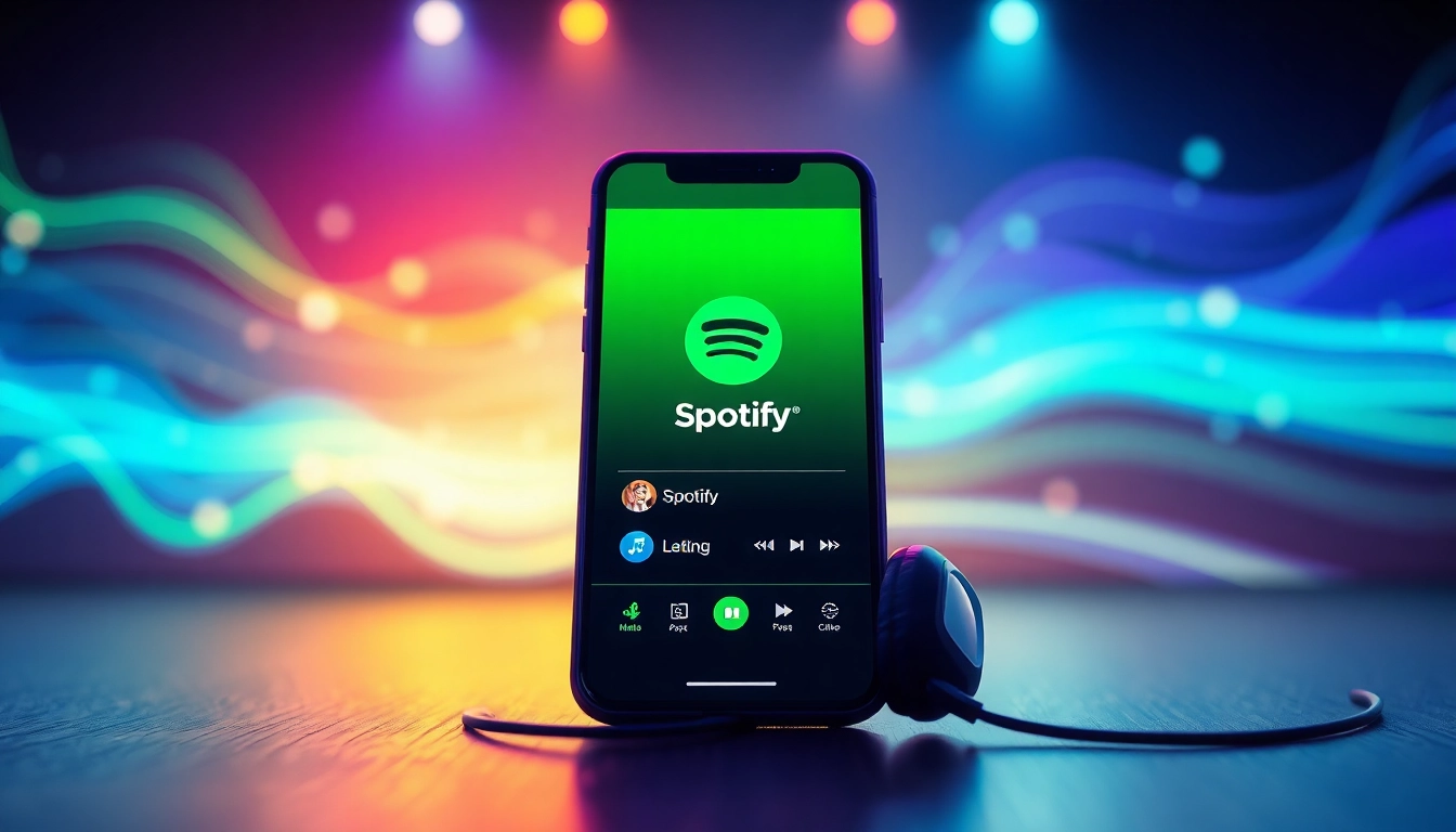Discover the latest Spotify mod technology with a vibrant smartphone interface and dynamic sound waves.