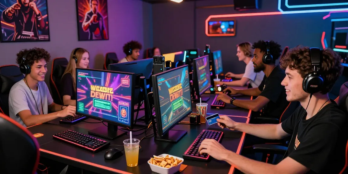 Engaging online gaming environment showcasing players using credit cards at casinos that accept credit card, with colorful screens and a lively atmosphere.
