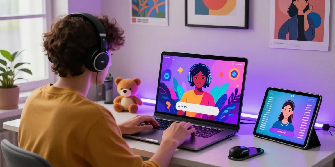 Engaging in nsfw ai chat on a modern laptop in a vibrant home office.